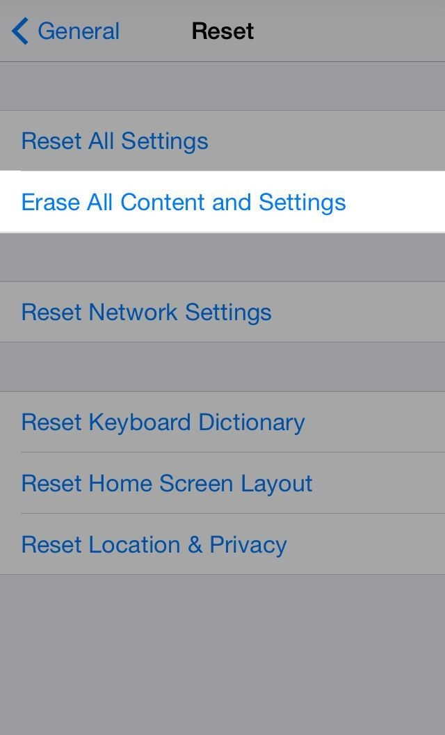 erase all content and settings factory reset iphone
