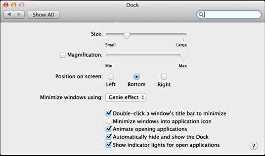 macbook dock settings change visual effects
