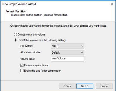format new volume partition windows 10