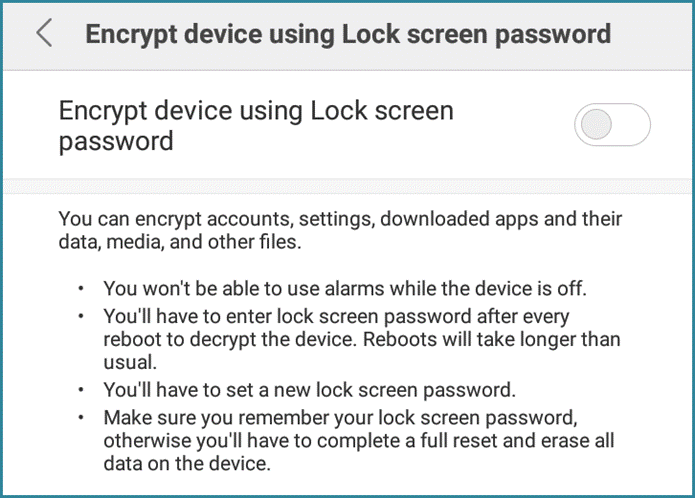 how to encrypt data in android phone