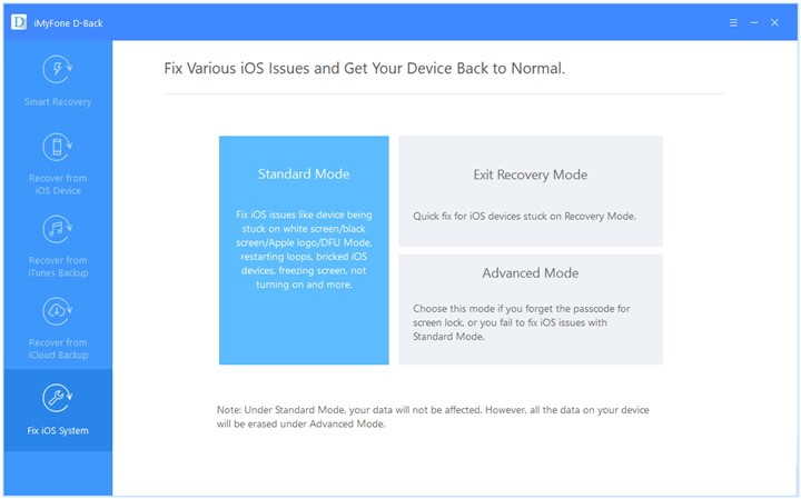 iMyFone D-Back iOS recovery mode