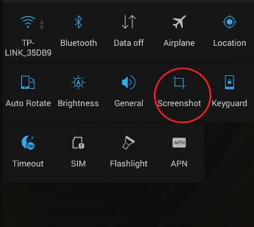 add screenshot icon to notification panel on android
