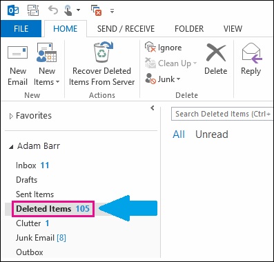 استعادة رسائل البريد الإلكتروني المحذوفة في Outlook