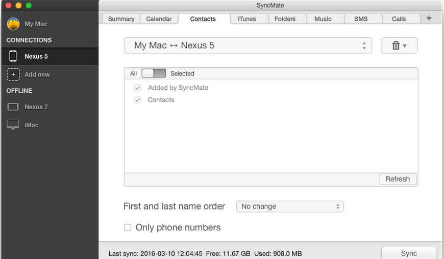 syncmate sync contacts from other devices