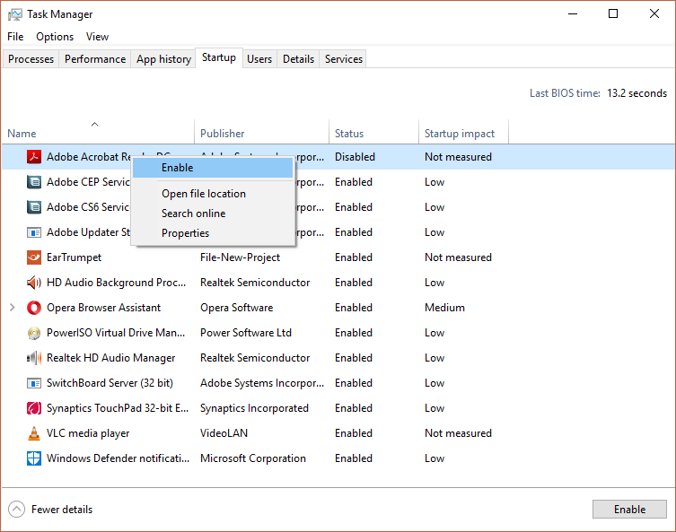 add remove enable disable startup program Windows 10