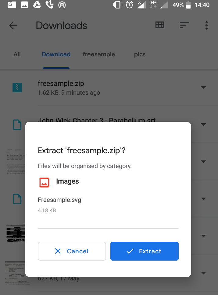 open zip file on android