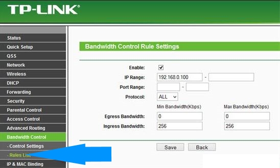 limit bandwidth on tp-link router