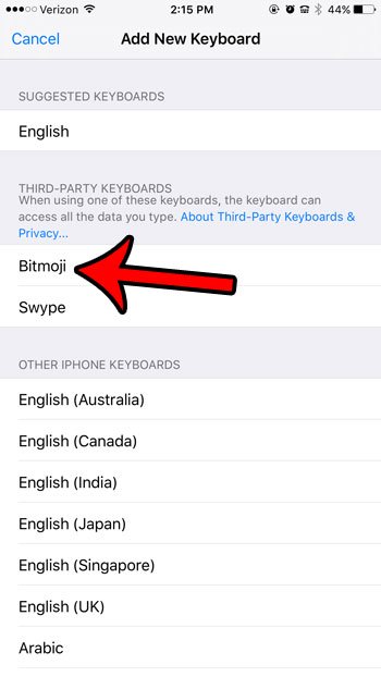setup bitmoji on whatsapp select bitmoji keyboard setting iphone 5