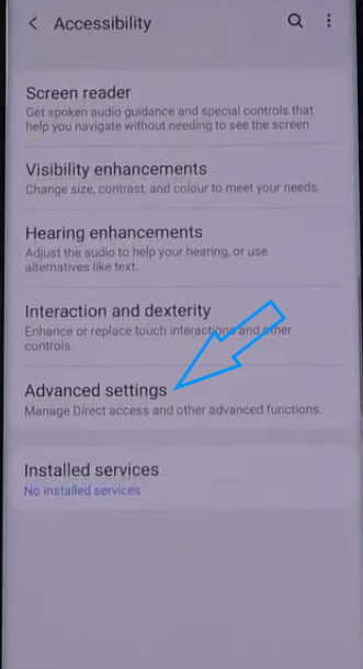 accessibility advanced settings on samsung s10