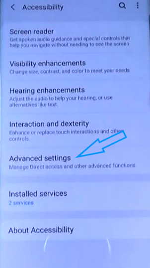accessibility advanced settings on samsung s20