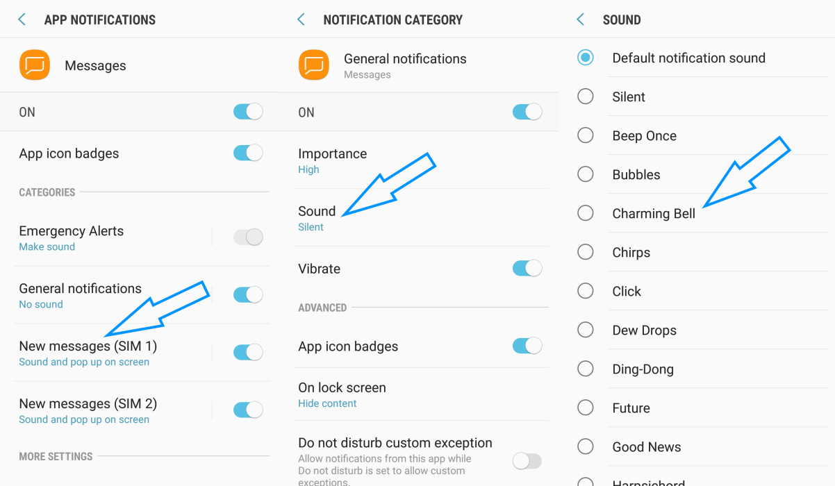 custom app notification sound samsung