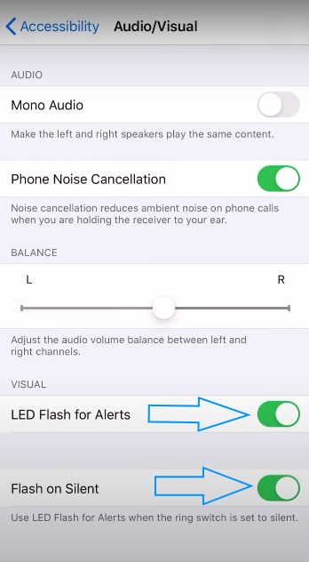 turn on led flash alerts iphone xs